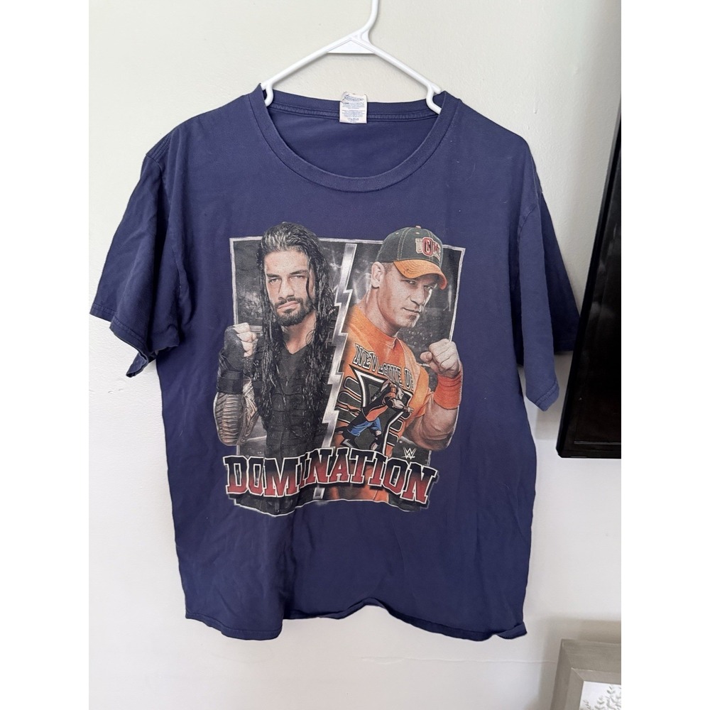 WWE John Cena Roman Reigns T-Shirt‎ L Navy Blue Wrestler Domination